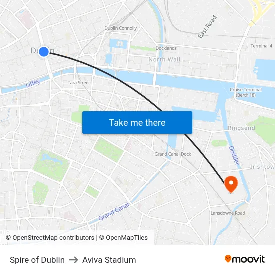 Spire of Dublin to Aviva Stadium map