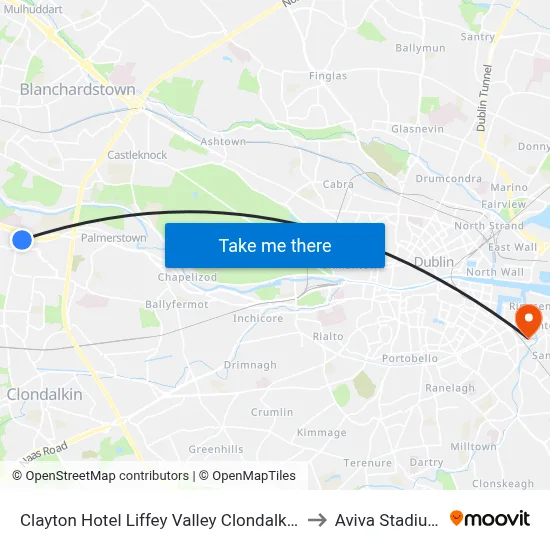 Clayton Hotel Liffey Valley Clondalkin to Aviva Stadium map
