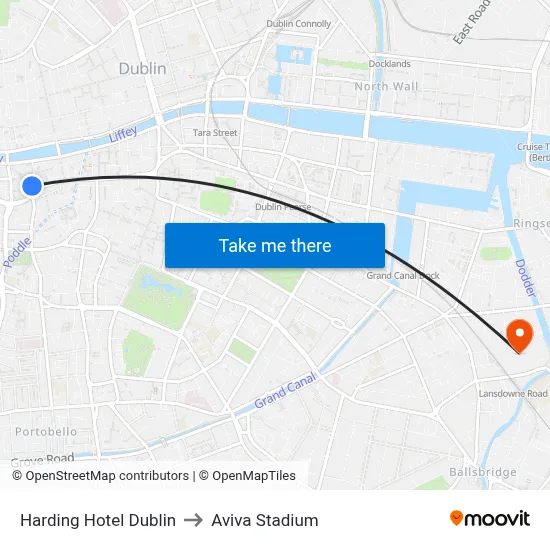 Harding Hotel Dublin to Aviva Stadium map