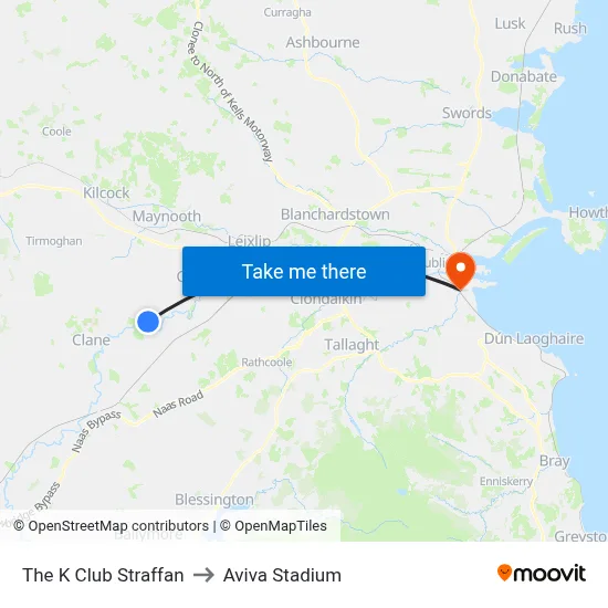 The K Club Straffan to Aviva Stadium map