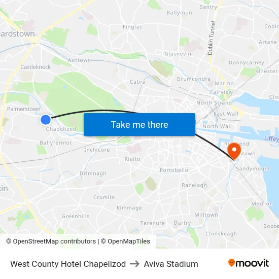 West County Hotel Chapelizod to Aviva Stadium map