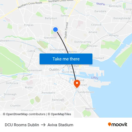 DCU Rooms Dublin to Aviva Stadium map