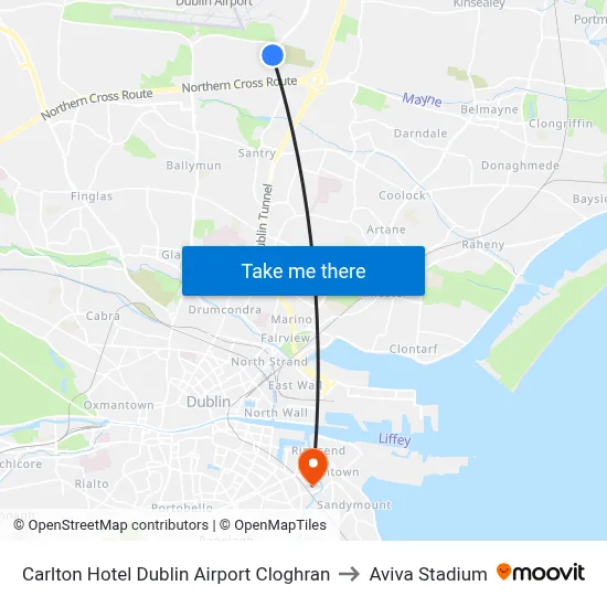 Carlton Hotel Dublin Airport Cloghran to Aviva Stadium map
