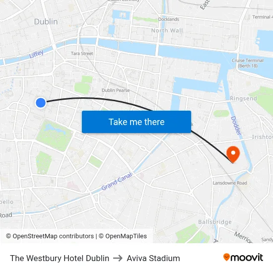 The Westbury Hotel Dublin to Aviva Stadium map