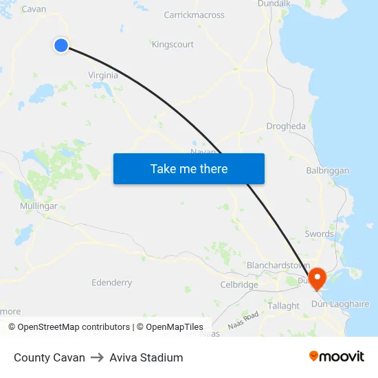 County Cavan to Aviva Stadium map