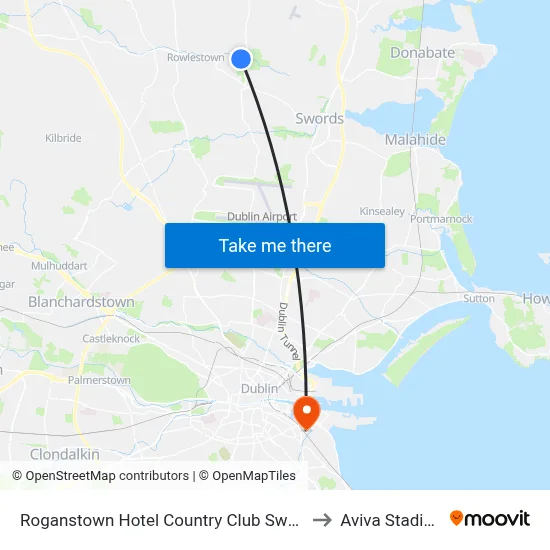 Roganstown Hotel Country Club Swords to Aviva Stadium map