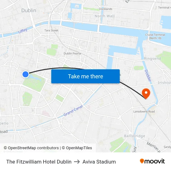 The Fitzwilliam Hotel Dublin to Aviva Stadium map