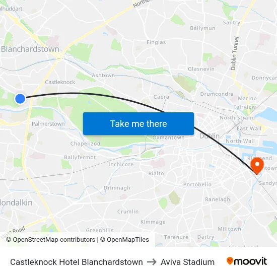 Castleknock Hotel Blanchardstown to Aviva Stadium map