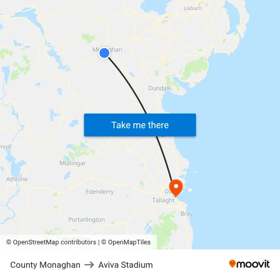 County Monaghan to Aviva Stadium map