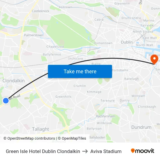 Green Isle Hotel Dublin Clondalkin to Aviva Stadium map