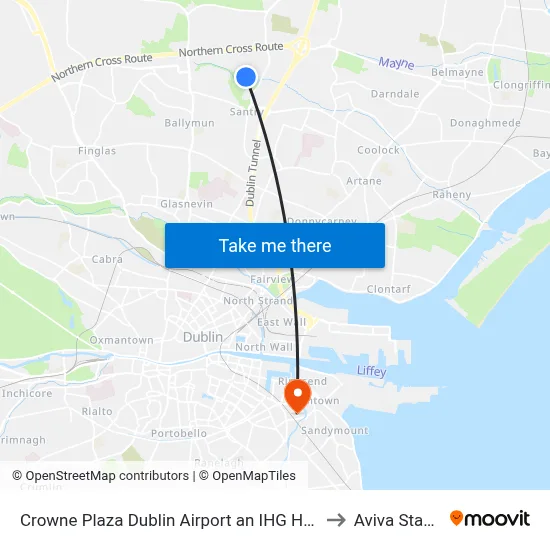 Crowne Plaza Dublin Airport an IHG Hotel Santry to Aviva Stadium map