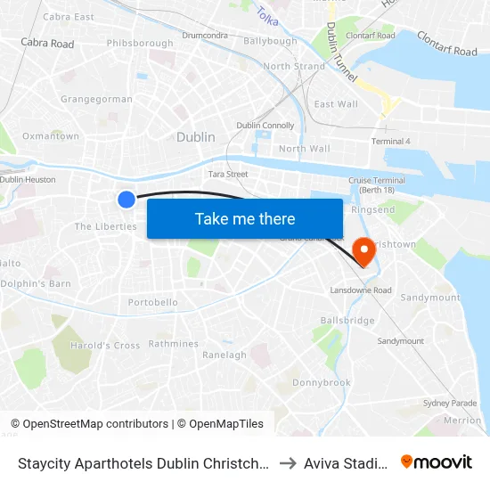 Staycity Aparthotels Dublin Christchurch to Aviva Stadium map