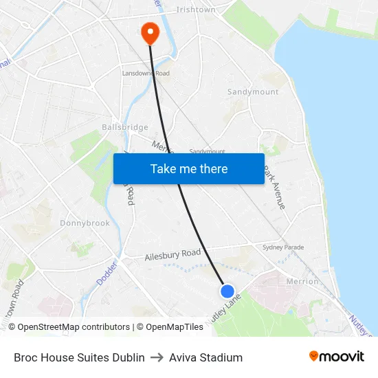 Broc House Suites Dublin to Aviva Stadium map