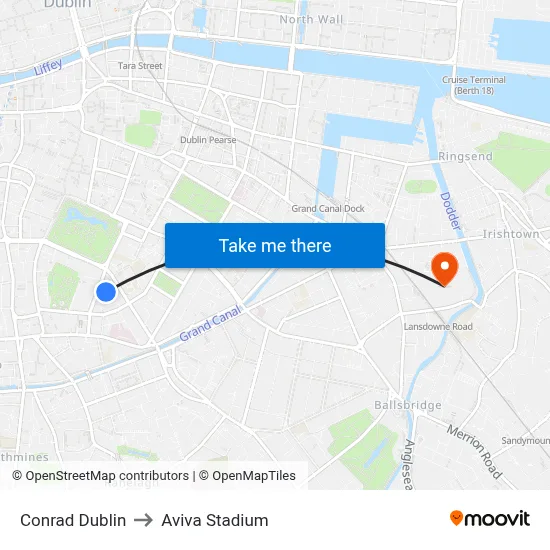 Conrad Dublin to Aviva Stadium map