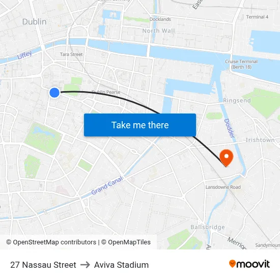 27 Nassau Street to Aviva Stadium map