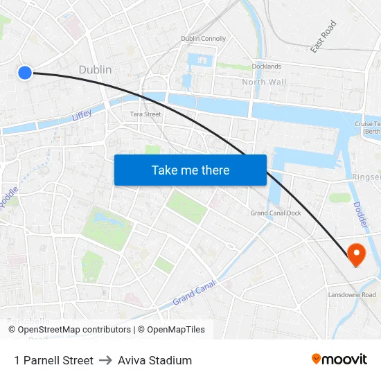 1 Parnell Street to Aviva Stadium map