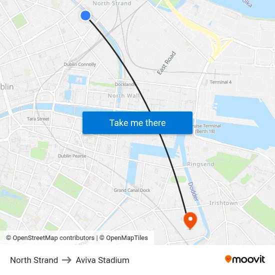 North Strand to Aviva Stadium map
