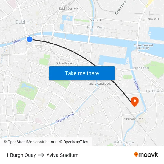 1 Burgh Quay to Aviva Stadium map