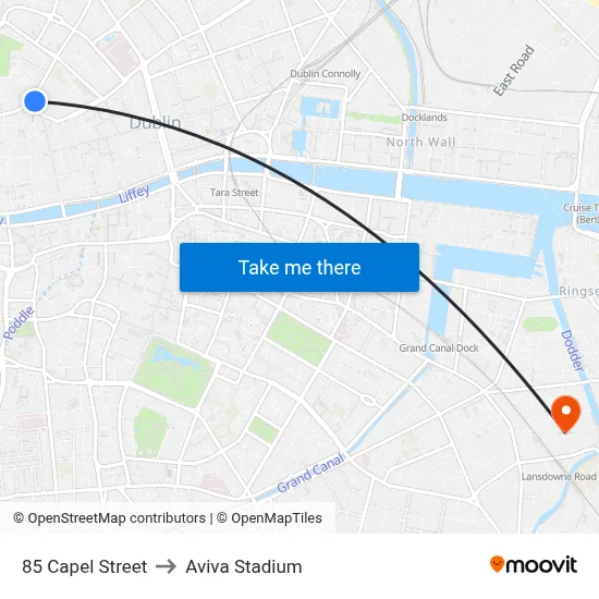 85 Capel Street to Aviva Stadium map