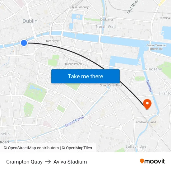 Crampton Quay to Aviva Stadium map