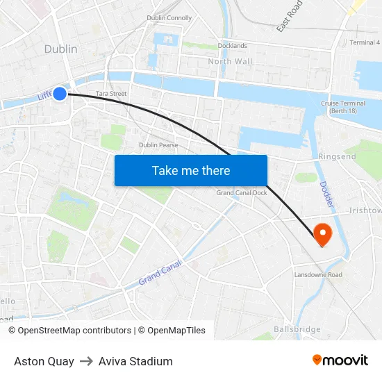 Aston Quay to Aviva Stadium map