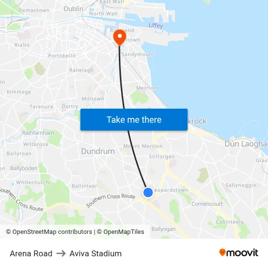Arena Road to Aviva Stadium map