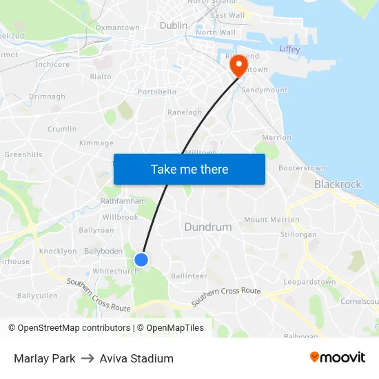 Marlay Park to Aviva Stadium map
