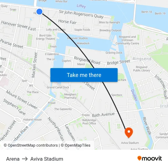Arena to Aviva Stadium map