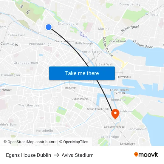 Egans House Dublin to Aviva Stadium map