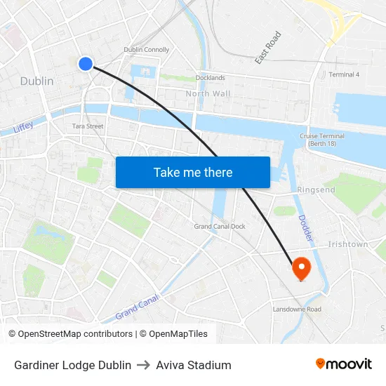 Gardiner Lodge Dublin to Aviva Stadium map