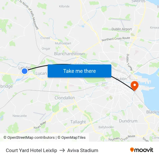 Court Yard Hotel Leixlip to Aviva Stadium map