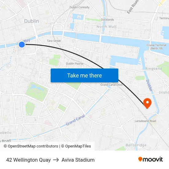 42 Wellington Quay to Aviva Stadium map