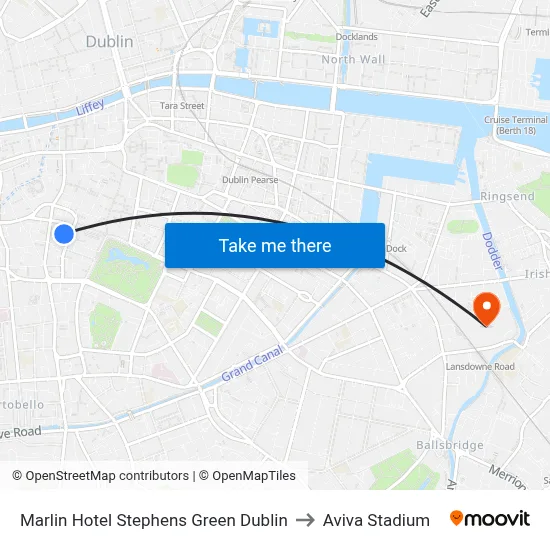 Marlin Hotel Stephens Green Dublin to Aviva Stadium map
