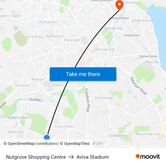 Nutgrove Shopping Centre to Aviva Stadium map