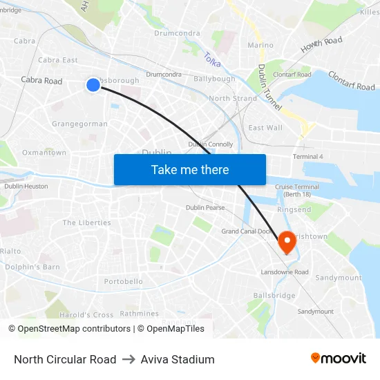 North Circular Road to Aviva Stadium map