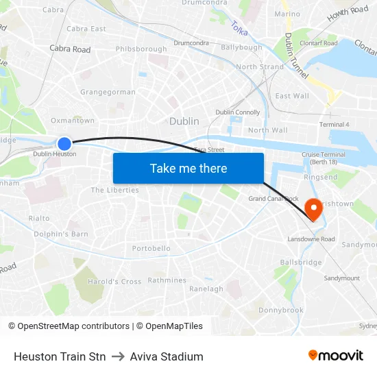 Heuston Train Stn to Aviva Stadium map