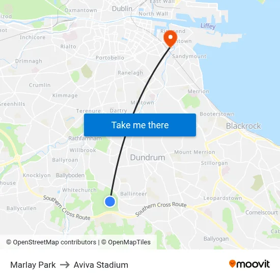 Marlay Park to Aviva Stadium map