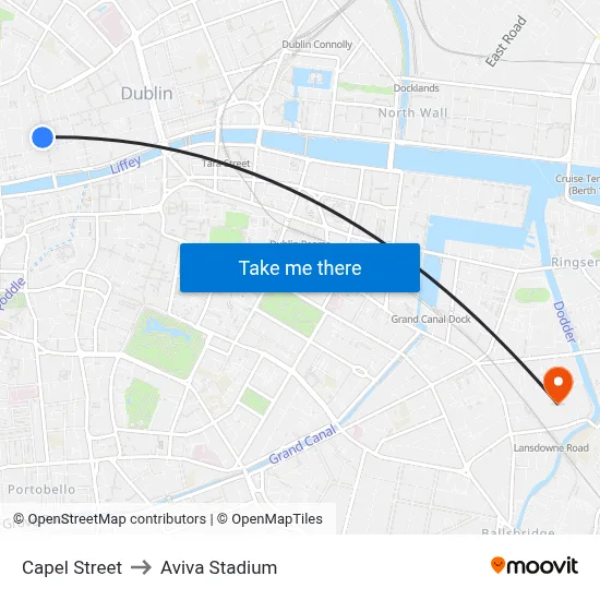 Capel Street to Aviva Stadium map