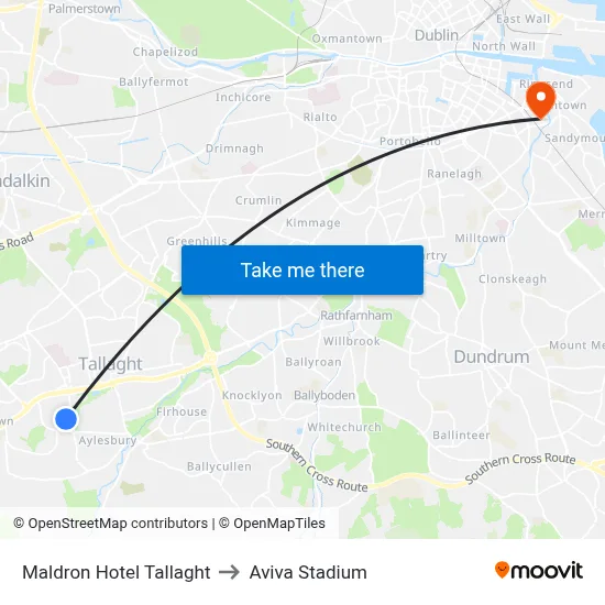Maldron Hotel Tallaght to Aviva Stadium map