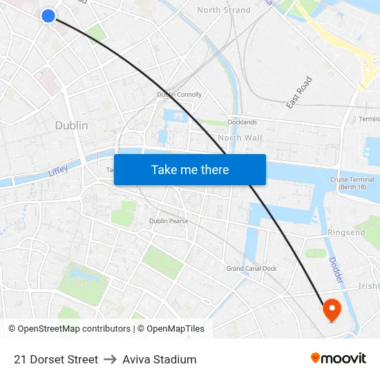 21 Dorset Street to Aviva Stadium map