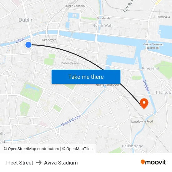 Fleet Street to Aviva Stadium map