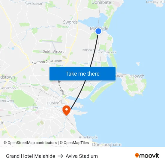 Grand Hotel Malahide to Aviva Stadium map