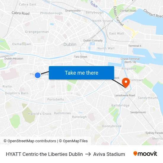 HYATT Centric-the Liberties Dublin to Aviva Stadium map