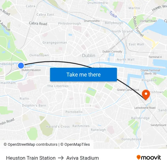 Heuston Train Station to Aviva Stadium map