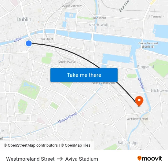 Westmoreland Street to Aviva Stadium map