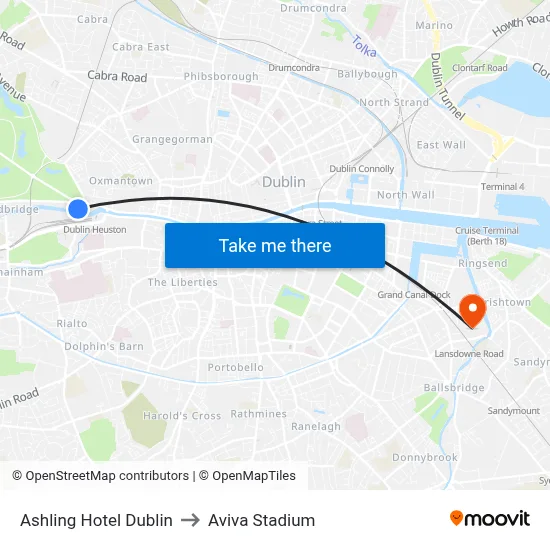 Ashling Hotel Dublin to Aviva Stadium map