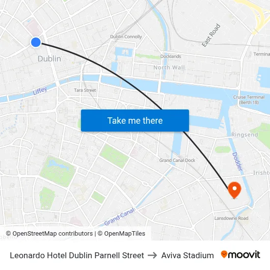 Leonardo Hotel Dublin Parnell Street to Aviva Stadium map