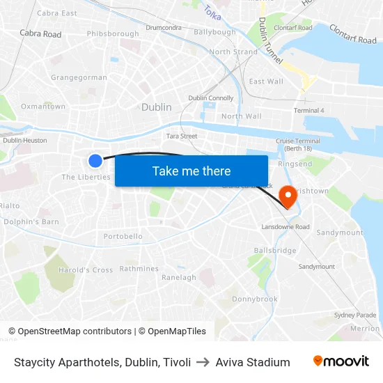 Staycity Aparthotels, Dublin, Tivoli to Aviva Stadium map