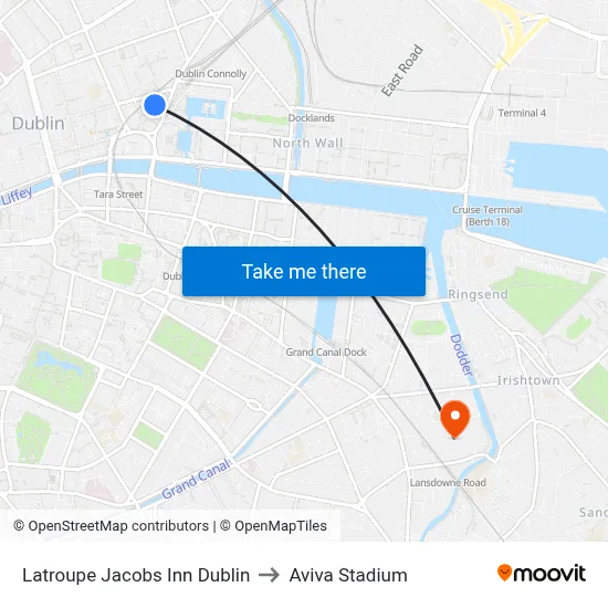 Latroupe Jacobs Inn Dublin to Aviva Stadium map