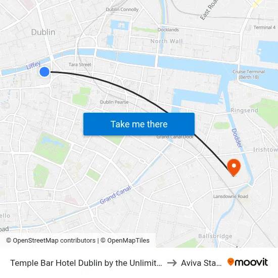 Temple Bar Hotel Dublin by the Unlimited Collection to Aviva Stadium map